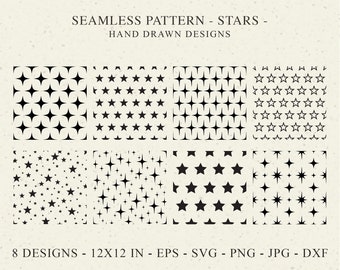 8 Star Seamless Pattern SVG Plotter File Dxf Png Eps Jpg Celestial Cricut transparent Background Cute Wallpaper vector digital stencil