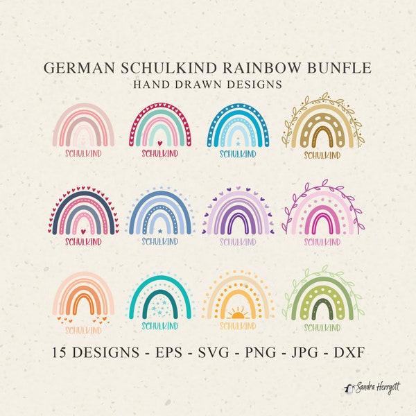 Duitse Schulkind Rainbow Plotter bestand SVG DXF PNG Schuleinführung Cricut silhouet Schulanfang Clipart bundel Einschulung Vinyl gesneden bestand