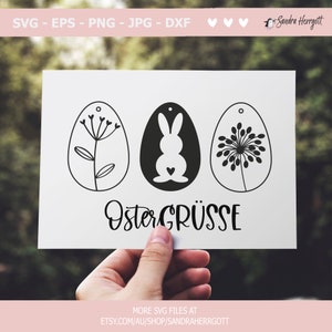German Ostern Plotter File SVG DXF PNG Spring Bunny Heart Botanical Egg Cricut Silhouette Download Plotting Bundle Tags Name Split Clipart image 8