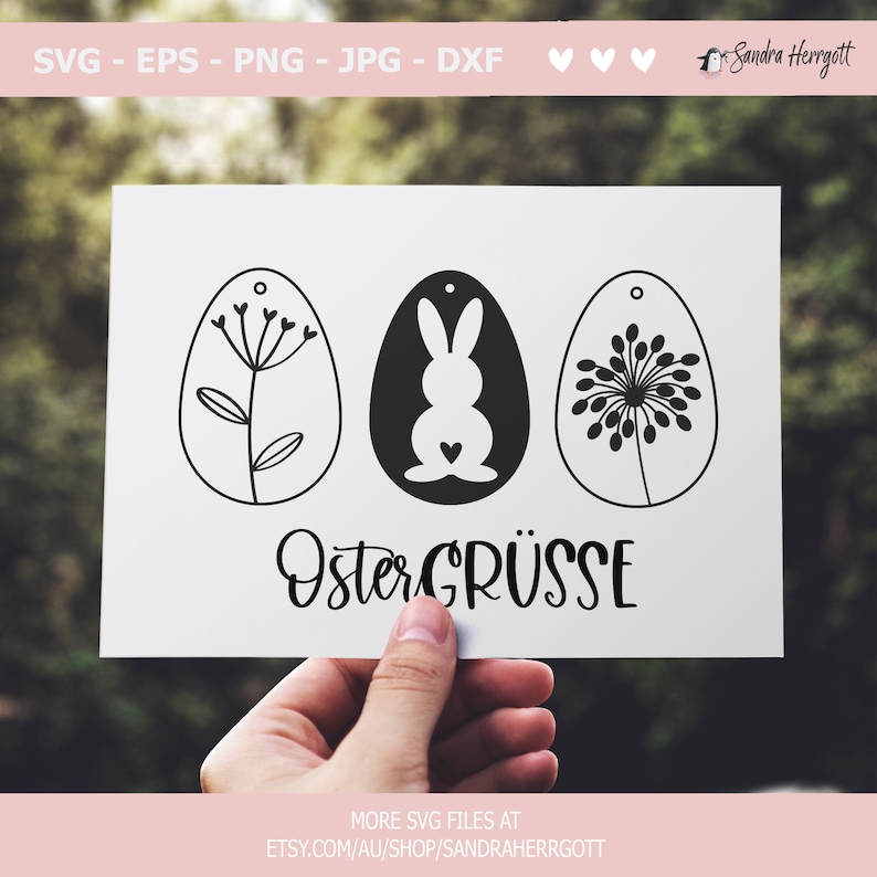 German Ostern Plotter File SVG DXF PNG Spring Bunny Heart Botanical Egg Cricut Silhouette Download Plotting Bundle Tags Name Split Clipart image 8