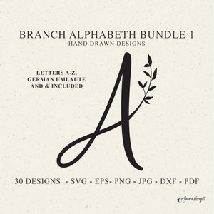 Branch Alphabet Plotter File Svg Dxf Eps Png Jpg Pdf Letter Cricut Botanical Monogram Wedding Silhouette Leaf Clipart Vinyl Laser Cut File