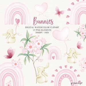Conjunto de archivos de imágenes PNG de conejito arcoíris en acuarela para sublimación, bonito regalo para niños, tarjeta de baby shower, manualidades para niños