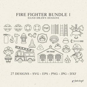 消防士プロッターファイル SVG Dxf PNG Jpg Eps ステーション クリカット シルエット エンジン クリップアート ホース 消火器 消火栓 はしご 斧 パイプ レーザーカット