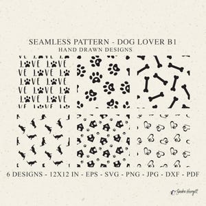Dog Lover Seamless Pattern Svg Dxf Png Eps Pdf Jpg Background Plotter File Wallpaper Clipart Cute Vinyl Laser Cut File Pet Paw Bone Heart