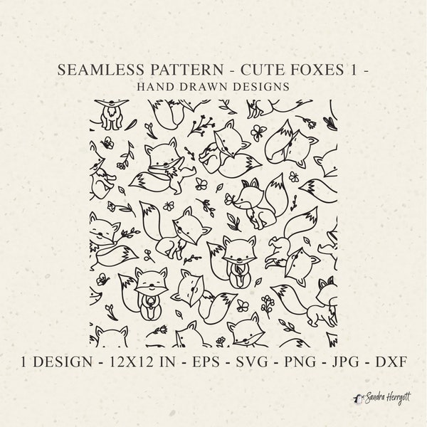 Cute Fox Seamless Pattern Svg Dxf Png Jpg Baby Animal Cricut Background Plotter Cut File Wallpaper Silhouette Sweet Forest Vinyl Cut File