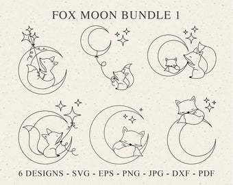 Moon Fox Plotter File Svg Dxf Png Jpg Pdf Forest Animal Cricut Baby Mum Silhouette Woodland Clipart Vinyl Laser Cut File Stencil sleeping
