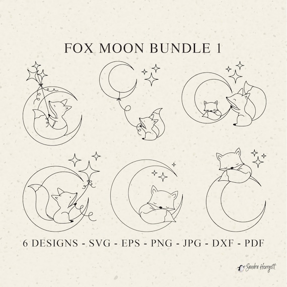 Moon Fox Plotter File Svg Dxf Png Jpg Pdf Forest Animal Cricut Baby Mum Silhouette Woodland Clipart Vinyl Laser Cut File Stencil sleeping