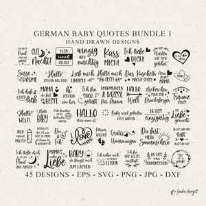 Deutsch Baby Zitat Plotterdatei SVG Dxf Png Eps Jpg Cricut Silhouette Vinyl Schnitt Datei Süße Kinder Vorlage Phrasen Clipart Bundle Hallo Welt