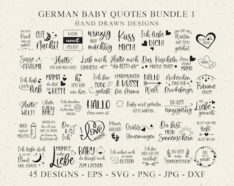 Deutsch Baby Zitat Plotterdatei SVG Dxf Png Eps Jpg Cricut Silhouette Vinyl Schnitt Datei Süße Kinder Vorlage Phrasen Clipart Bundle Hallo Welt