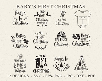 Baby's first Christmas Plotter File svg dxf png jpg xmas cricut silhouette phrase clipart cute vinyl laser cut file DIY stencil tree feet