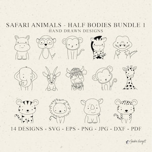 Safari dieren half lichaam plotter bestand Svg Dxf Png Jpg Pdf Leopard Cricut Yak silhouet neushoorn vinyl lasergesneden bestand nijlpaard merkat zebra clipart