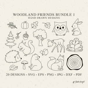 Wald Freunde Plotterdatei SVG Dxf Png Jpg Pdf Eps Wald Tier Cricut Eichhörnchen Clipart Blatt Fuchs Hase Bär Eule Rehe Pilz Silhouette