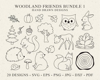 Wald Freunde Plotterdatei SVG Dxf Png Jpg Pdf Eps Wald Tier Cricut Eichhörnchen Clipart Blatt Fuchs Hase Bär Eule Rehe Pilz Silhouette