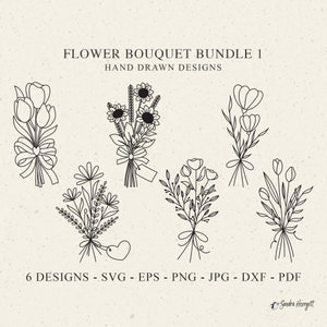Arquivo de plotter de buquê de flores Svg Dxf Png Jpg Pdf Daisy Floral Cricut Wildflower Clipart Blossom Silhouette Vinil Arquivo de corte a laser para jardim e planta