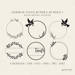 German Zur Taufe Plotter File SVG DXF PNG Laurel Wreath Split Monogram Dove Botanical Cricut Silhouette Family Clipart Vinyl Cut File Decal