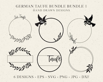 German Zur Taufe Plotter File SVG DXF PNG Laurel Wreath Split Monogram Dove Botanical Cricut Silhouette Family Clipart Vinyl Cut File Decal