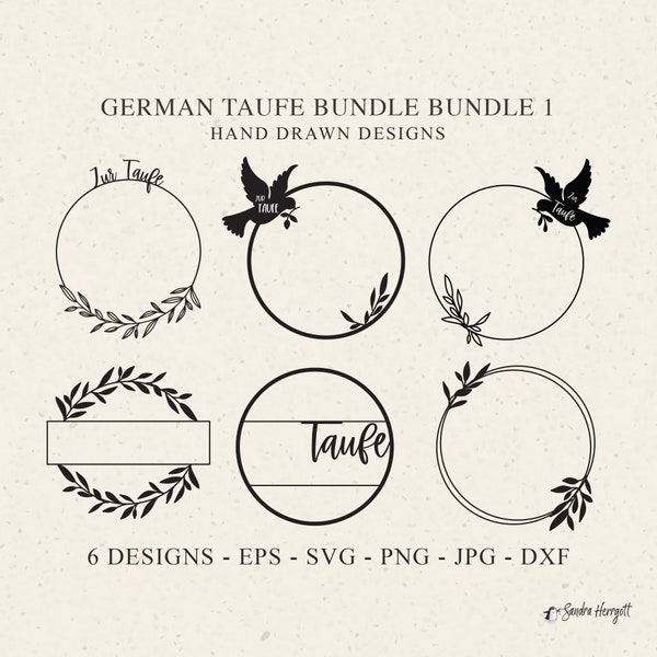 German Zur Taufe Plotter File SVG DXF PNG Laurel Wreath Split Monogram Dove Botanical Cricut Silhouette Family Clipart Vinyl Cut File Decal