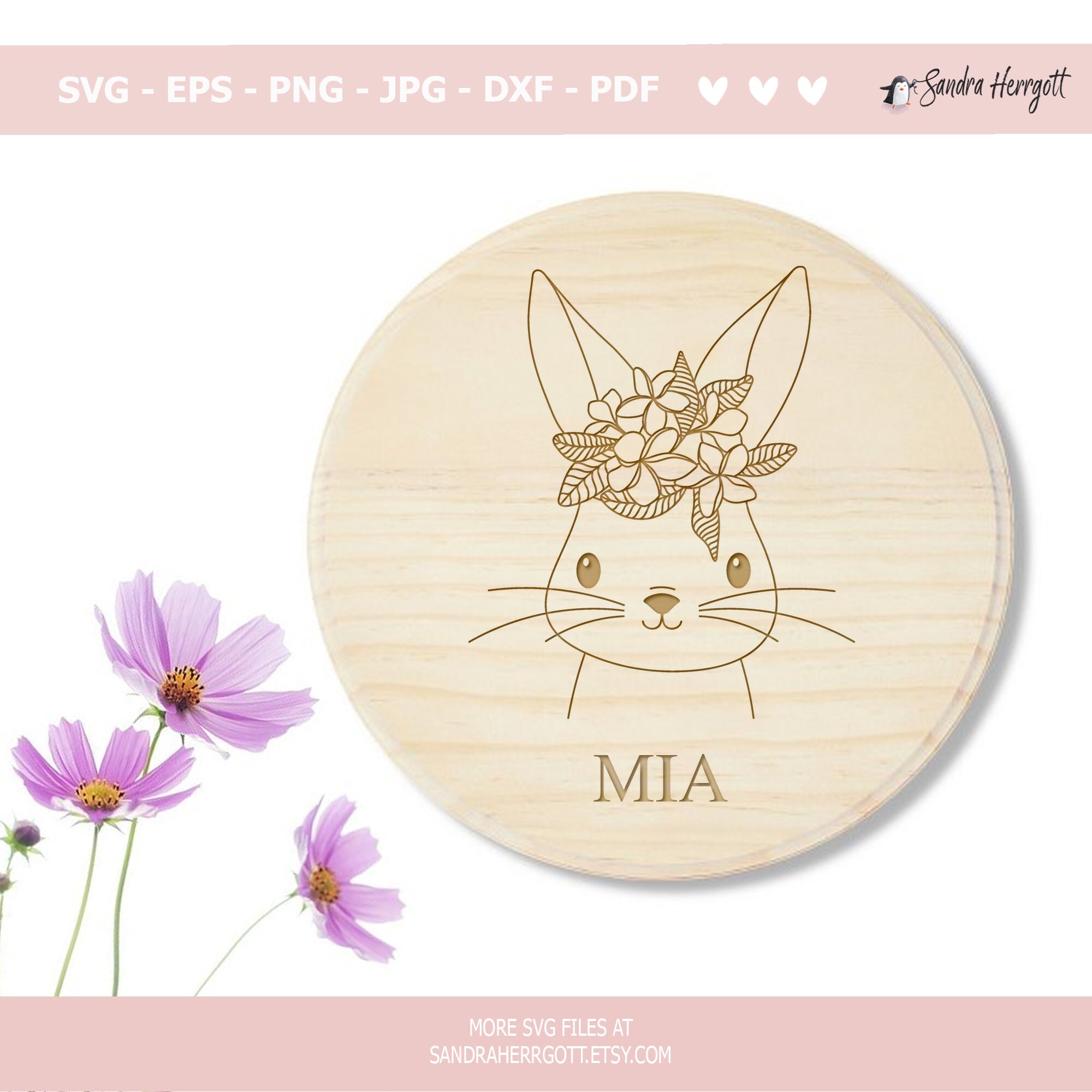 Cute Floral Bunny Plotter File Svg Dxf Png Pdf Jpg Botanical Cricut ...