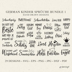 Deutsch Kinder Zitat Plotterdatei SVG Dxf Png Eps Jpg Cricut Silhouette Vinyl Laser Cut Datei Süße Sätze Clipart Bundle Baby Schatz Prinzessin