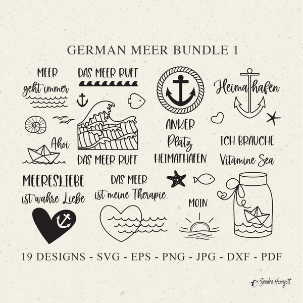 German Meer Plotter File Svg Dxf Png Eps Jpg Pdf Anker Cricut Moin Silhouette Sea Clipart Vinyl Laser Cut File Heimathafen Ahoi Fish Wave