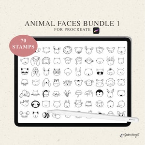 Jeu de 70 tampons pinceaux visages d'animaux, jolie variété de modèles de tampons pour procréer, licence commerciale incluse, koala renard lion oiseau chat chien ours