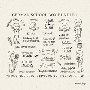 Arquivo de plotter de estudante alemão Svg Dxf PNG Pdf Jpg Schuleinführung Schulüte Cricut Silhouette Cute Back to School Clipart Criança Criança Olá