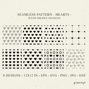 8 coeur modèle sans couture SVG traceur fichier Dxf Png Eps Jpg Saint-Valentin Cricut fond transparent amour mignon papier peint vecteur pochoir numérique