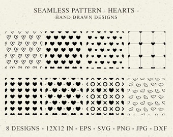 8 Heart Seamless Pattern SVG Plotter File Dxf Png Eps Jpg Valentine Cricut transparent Background Cute Love Wallpaper vector digital stencil