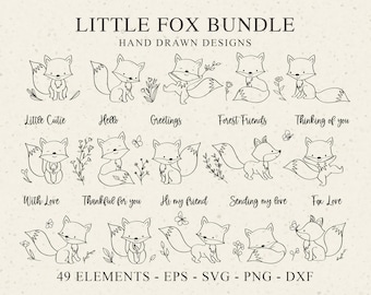 Little Fox Svg Bundle, Fox Svg, Forest Animal Svg, Fox Cricut, Fox Clipart, Fox Set Dxf, Fox Cut File, Botanicals Svg, Butterfly Svg