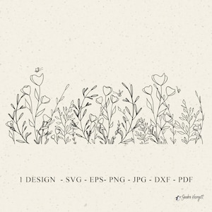 Wildblumen Wiese PlotterdateiSvg Dxf Eps Png Jpg Pdf Floral Cricut Blume Clipart Botanische Silhouette Vinyl Laser Cut Datei DIY Schablone