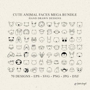 Cute Animal Faces Plotter File Svg Dxf Png Jpg Fox Cricut Baby Shower Bear Silhouette Hippo Vinyl Cut File Duck Bee Dog Cat Panda Clipart