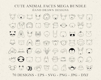 Cute Animal Faces Plotter File Svg Dxf Png Jpg Fox Cricut Baby Shower Bear Silhouette Hippo Vinyl Cut File Duck Bee Dog Cat Panda Clipart