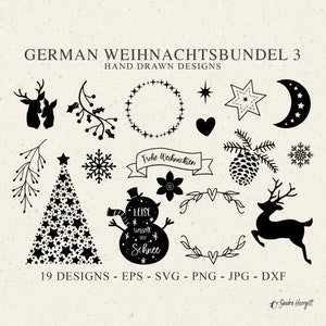 Deutsch Plot Weihnachtenter Dateien SVG DXF PNG Kranz Cricut Schneeflocke Kegel Silhouette Baum Hirsch Clipart Niedlich Schneemann Stern Mond Vinyl Cut Datei