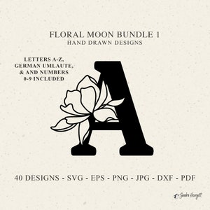 Magnolie Alphabet Plotterdatei svg Dxf Eps Png Jpg Buchstabe & Zahl Cricut Blumenmonogramm Hochzeit Silhouette Blume Clipart Vinyl Cut File