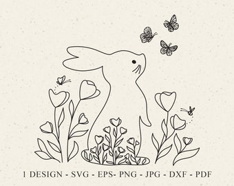 Bunny Plotter File Svg Dxf Eps Png Jpg Pdf Baby Animal Cricut Floral Rabbit Clipart Spring Meadow Silhouette Wildflower Vinyl Laser Cut File