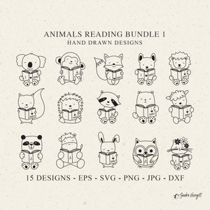 File di plotter di lettura degli animali SVG DXF PNG Leone Volpe Koala Orso Pecora Scimmia Procione Orso Panda Cavallo Coniglio Gufo Gatto Procione Scoiattolo Libro Cricut