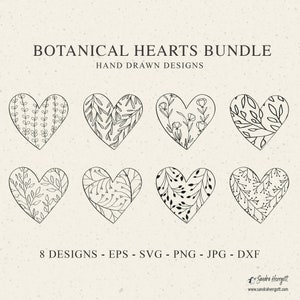 Botanische Herzen Plotterdatei SVG DXF PNG Blätter Blumen Cricut Bruder Leinwand Silhouette Download Plotten Bundle Floral Valentinstag Clipart