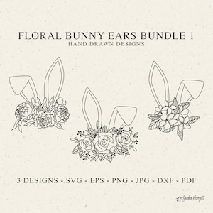 Floral Bunny Lop oreille traceur fichier Svg Dxf Png Jpg Eps Pdf botanique Cricut Pâques Silhouette lapin Clipart vinyle découpé au laser fichier Pivoine Rose