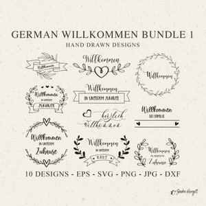 German Welcome To Our Home Plotter File SVG DXF PNG Leaf Banner Herz Cricut Brother Canvas Silhouette Download Plotting Bundle Laurel Wreath