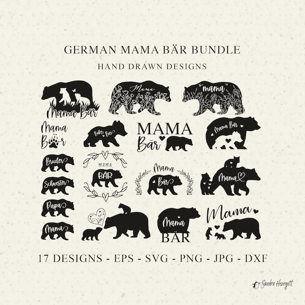 German Mama Bear Plotter File SVG DXF PNG Leaf Wreath Cricut Silhouette Download Plotting Bundle Cute Floral Baby Animal Clipart Heart Icon