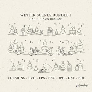 Scène d'hiver traceur fichiers Svg Dxf Png ours Cricut Goose Silhouette Noël Clipart vinyle découpé au laser fichier pin de Noël plante maison star