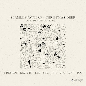 Kerst herten naadloze patroon Svg Dxf Png Jpg xmas Cricut achtergrond plotter bestand behang Vinyl lasergesneden bestand stencil Maretak ster