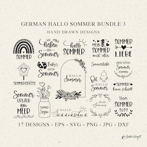 Deutsch Hallo Sommer Plotterdatei SVG DXF PNG Liebe Regenbogen Botanische Blumenkranz Cricut Silhouette Niedlich Blume Sonnenschein Gruß Clipart