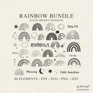 Black and White Rainbow Plotter Files SVG DXF PNG Moon Star Heart Cricut Brother Canvas Silhouette Download Plotting Bundle Plotter File
