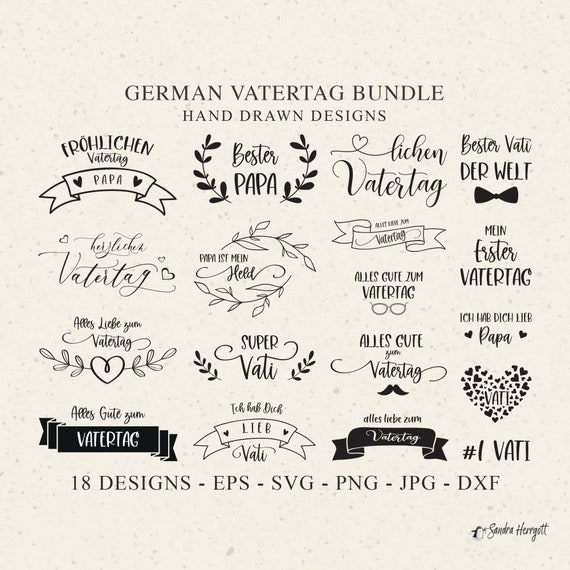German Vatertag Plotter File SVG DXF Dad Cricut Banner Hero Silhouette Download Plotting Bundle Cute Papa Heart Vinyl Cut File Alles Liebe