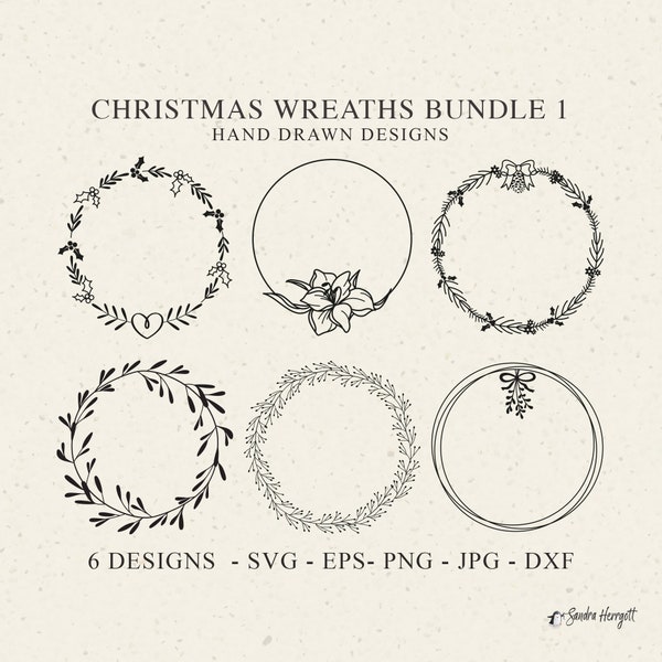 Christmas Wreath Plotter File Svg Dxf Png Eps Jpg xmas Cricut Floral Silhouette Botanical Clipart Mistletoe Vinyl Cut File Leaf DIY Stencil