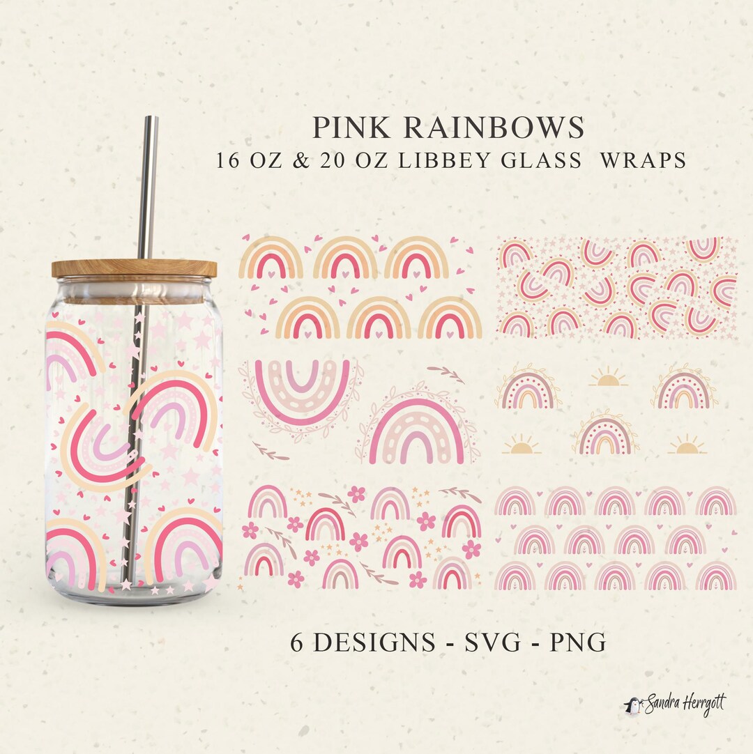 Pink Rainbow LIBBEY GLASS Svg Png 16 & 20 Oz Can Cup Wrap Design ...