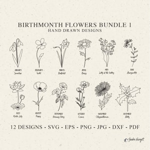 Naissance mois fleur traceur fichier Svg Dxf Png Pdf Jpg botanique Cricut Floral Silhouette fleurs sauvages anniversaire décoration Clipart jardin plante