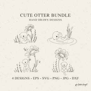 かわいいカワウソのプロッターファイル SVG DXF PNG EPF Jpg 葉っぱ 植物 デイジー 花 クリカット シルエット ダウンロード プロッティングバンドル 花柄 赤ちゃん 海の動物
