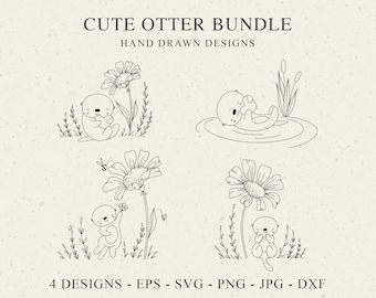 Cute Otter Plotter File Svg Dxf Png Epf Jpg Leaves Botanicals Daisy Flower Cricut Silhouette Download Plotting Bundle Floral Baby Sea Animal